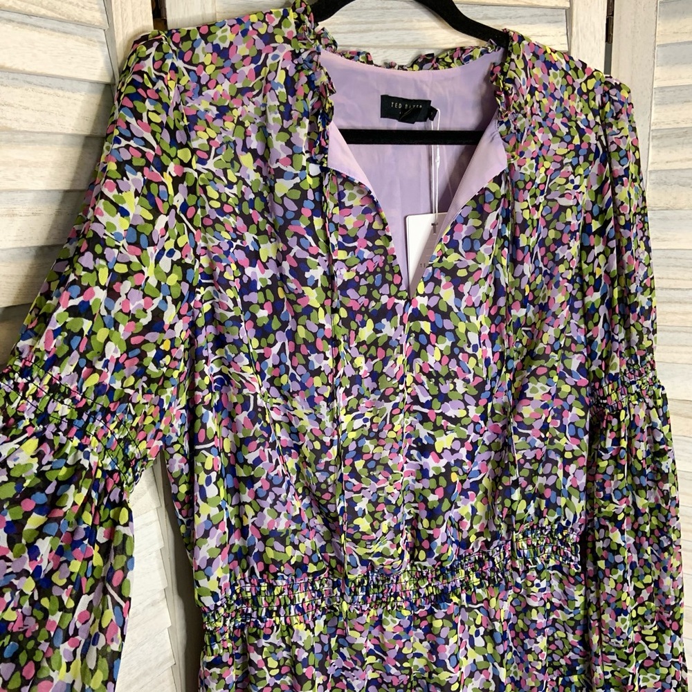 Ted Baker London Karlie Multicolor Black Smocked Detail Tiered Mini Dress 14 New - Picture 5 of 14